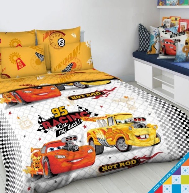 Покрывало стеганное «Крутые тачки» (1,5 спальное, бязь, размер 145х205 см) | Disney Тeenager | ТДЛ Текстиль