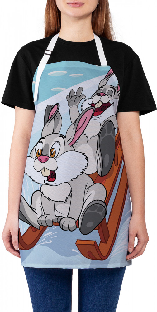 Фартук для кухни «Кролики на санках» | JoyArty