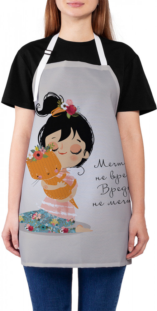 Фартук для кухни «Нежные объятия девочки с кошечкой» | JoyArty