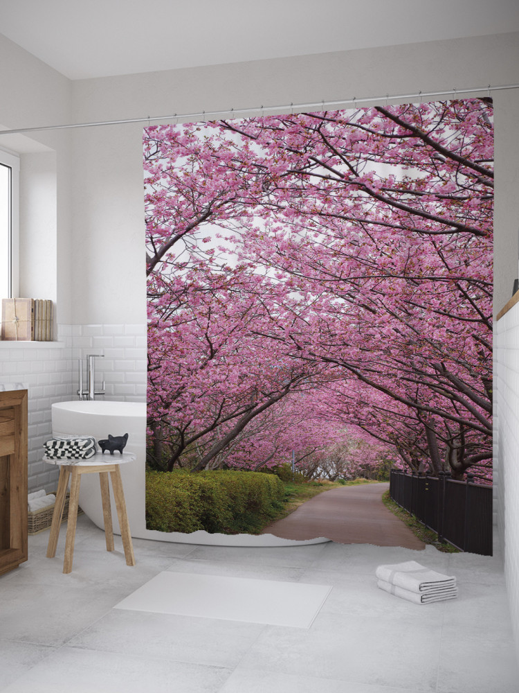 Штора для ванной с водоотталкивающей пропиткой «Аллея сакуры» | JoyArty
