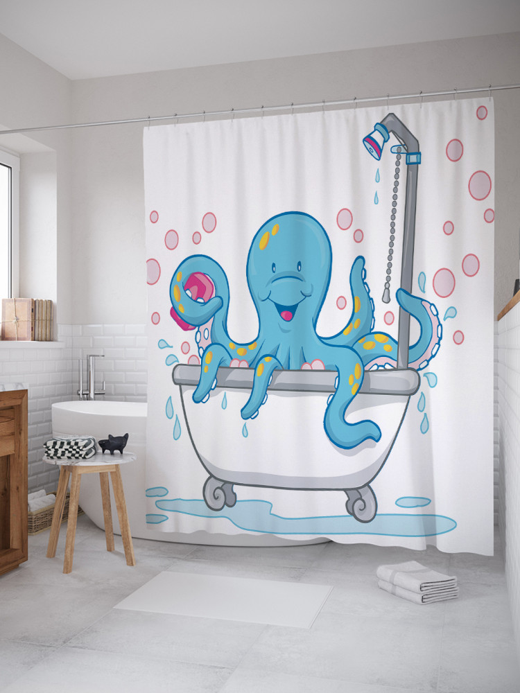 Штора для ванной с водоотталкивающей пропиткой «Веселый осьминожек» | JoyArty