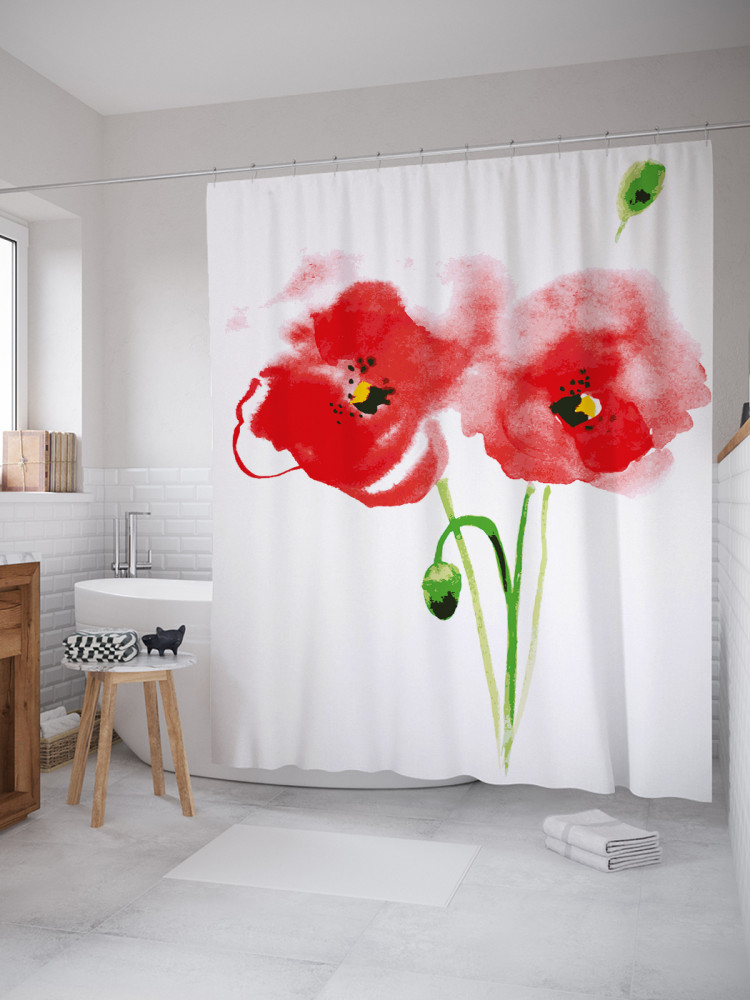 Штора для ванной с водоотталкивающей пропиткой «Два мака» | JoyArty