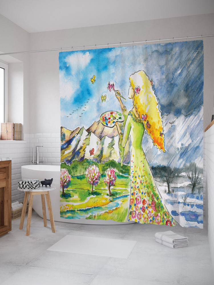Штора для ванной с водоотталкивающей пропиткой «Девушка-весна» | JoyArty