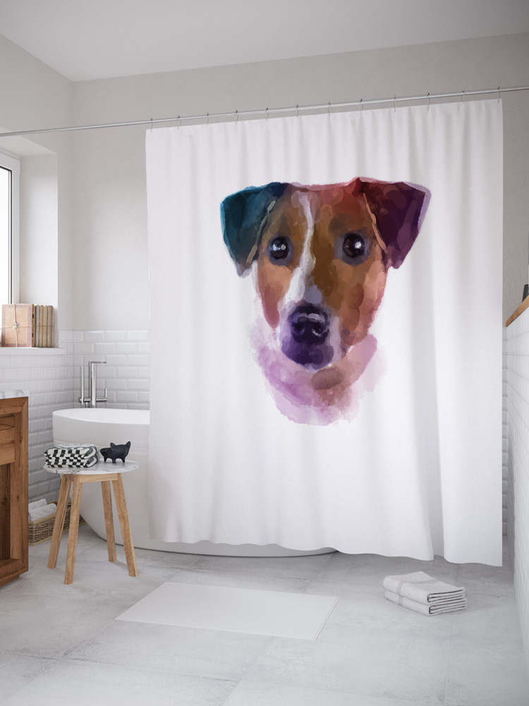 Штора для ванной с водоотталкивающей пропиткой «Джек-рассел-терьер» | JoyArty