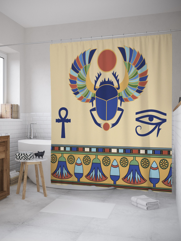 Штора для ванной с водоотталкивающей пропиткой «Египетский скарабей» | JoyArty