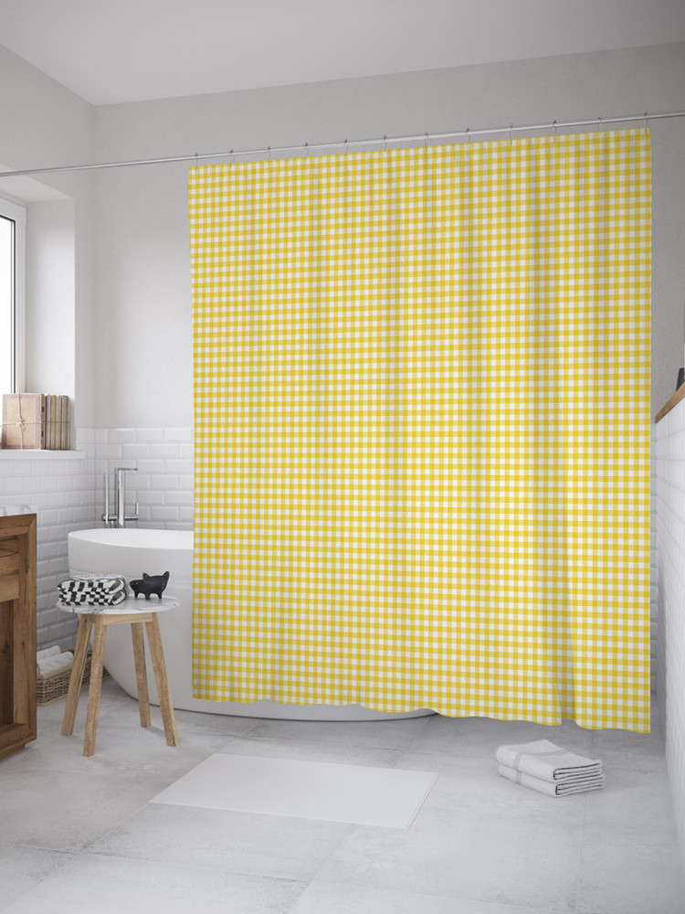Штора для ванной с водоотталкивающей пропиткой «Желтая клетка» | JoyArty