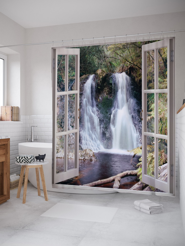 Штора для ванной с водоотталкивающей пропиткой «Из окна в водопад» | JoyArty