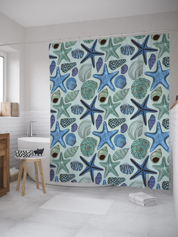 Штора для ванной с водоотталкивающей пропиткой «Изобилие ракушек» | JoyArty