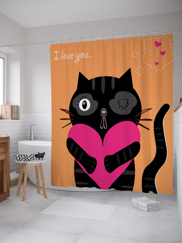 Штора для ванной с водоотталкивающей пропиткой «Кот с сердцем» | JoyArty
