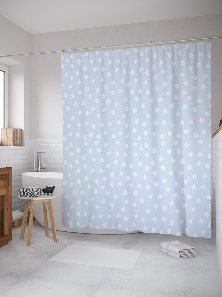 Штора для ванной с водоотталкивающей пропиткой «Круги на голубом фоне» | JoyArty