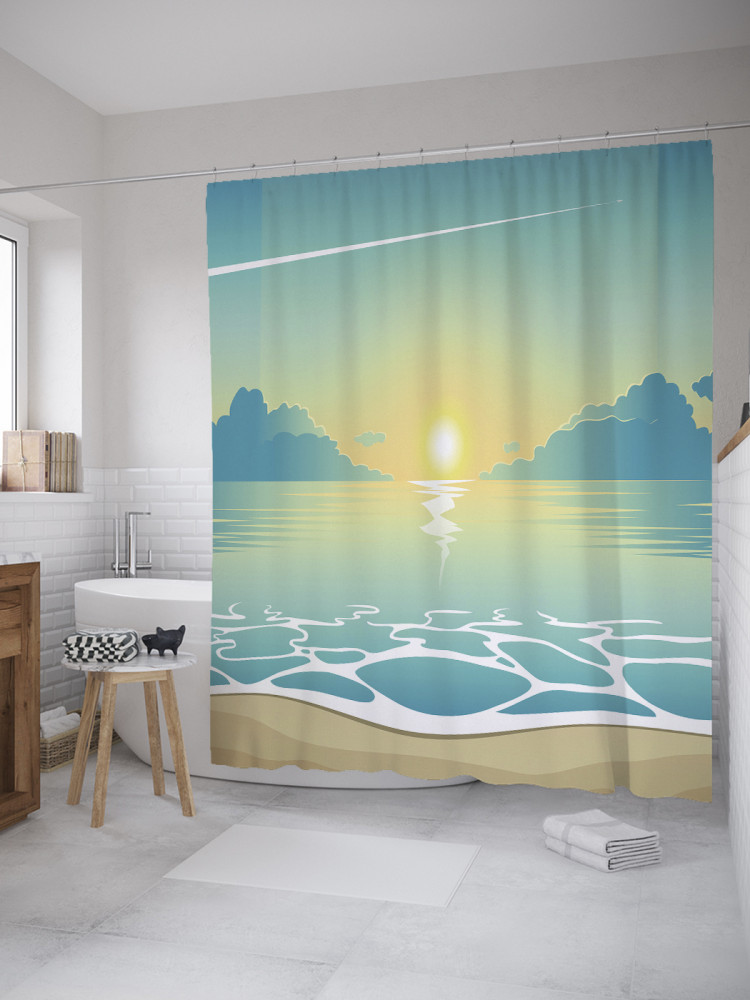 Штора для ванной с водоотталкивающей пропиткой «Морская пена» | JoyArty