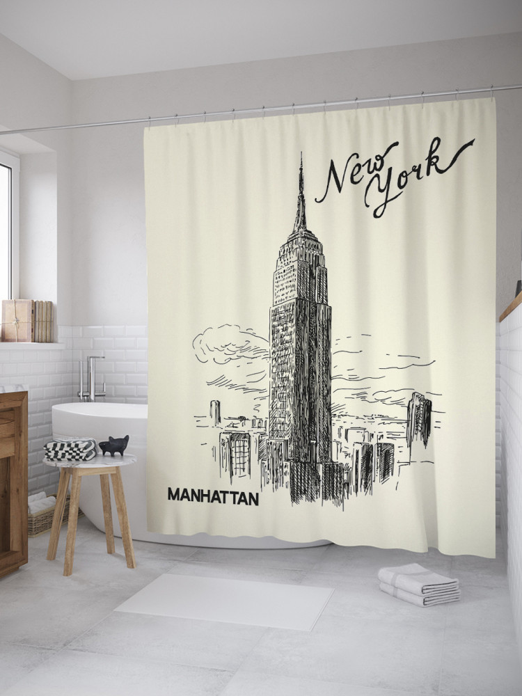 Штора для ванной с водоотталкивающей пропиткой «Набросок Манхэттена» | JoyArty