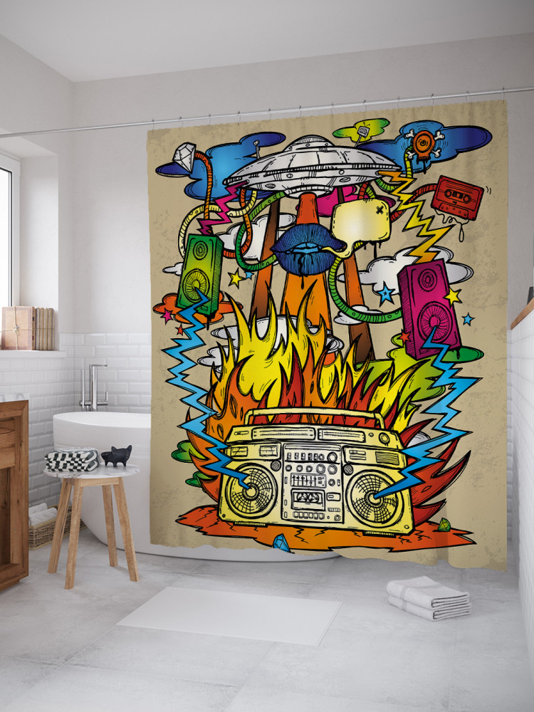 Штора для ванной с водоотталкивающей пропиткой «Насыщенная музыка» | JoyArty