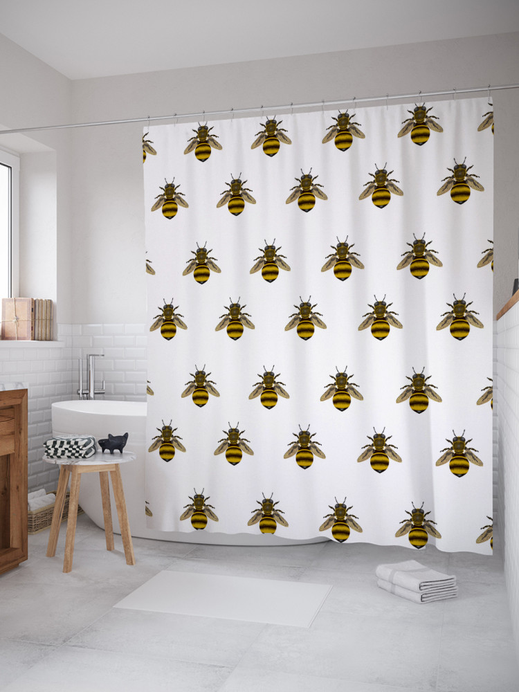 Штора для ванной с водоотталкивающей пропиткой «Нашествие пчел» | JoyArty