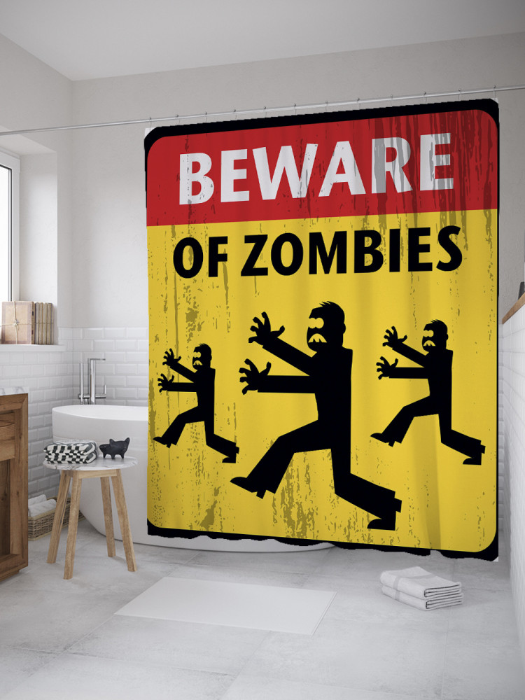 Штора для ванной с водоотталкивающей пропиткой «остерегайся зомби» | JoyArty