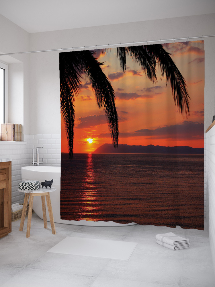 Штора для ванной с водоотталкивающей пропиткой «Пальма ждет ночи» | JoyArty