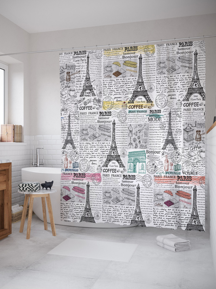 Штора для ванной с водоотталкивающей пропиткой «Парижская газета» | JoyArty