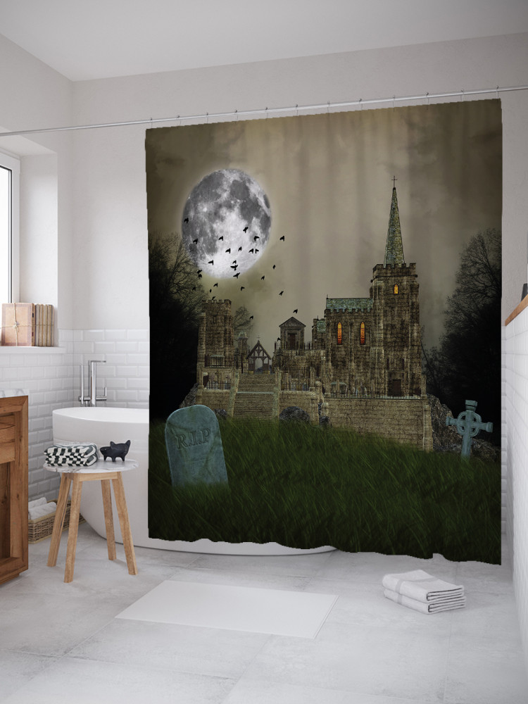 Штора для ванной с водоотталкивающей пропиткой «Полнолуние на Хеллоуин» | JoyArty