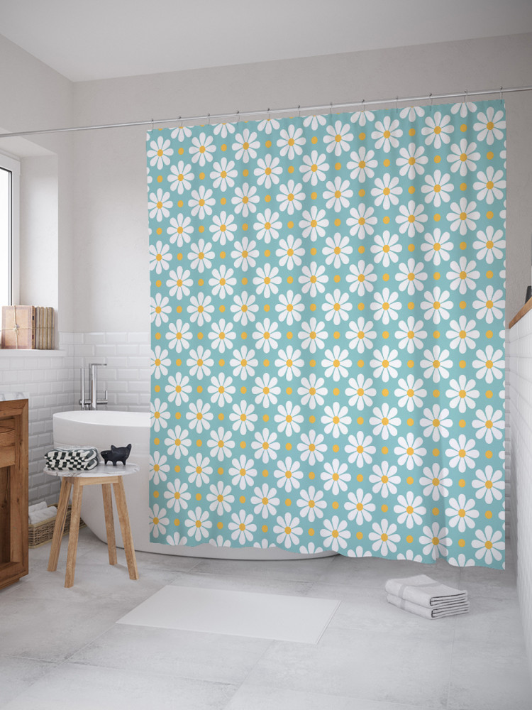 Штора для ванной с водоотталкивающей пропиткой «Правильные ромашки» | JoyArty