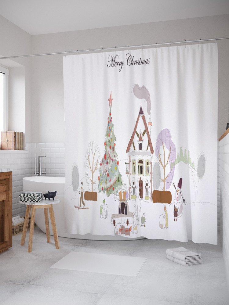 Штора для ванной с водоотталкивающей пропиткой «Приготовления к рождеству» | JoyArty