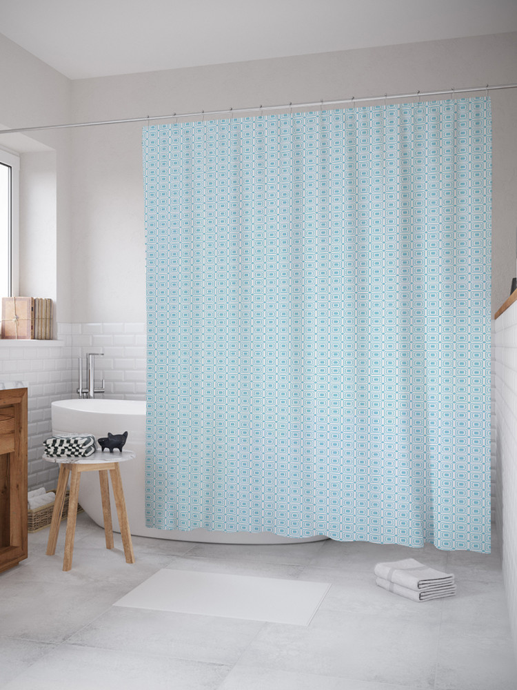 Штора для ванной с водоотталкивающей пропиткой «Прямоугольники и горох» | JoyArty