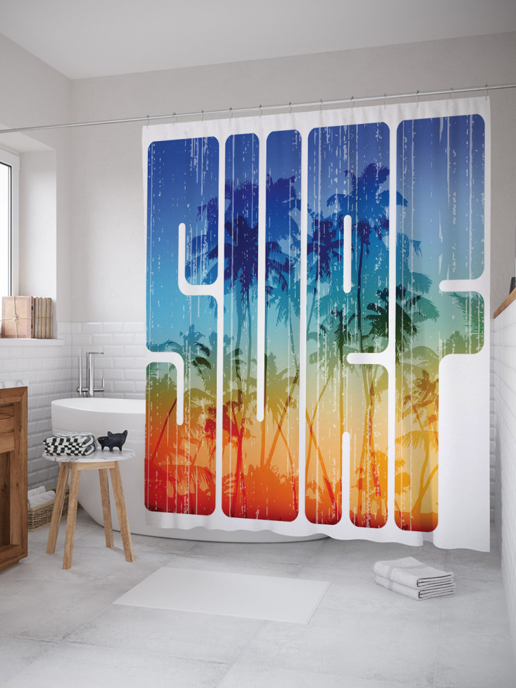 Штора для ванной с водоотталкивающей пропиткой «Радужный серф» | JoyArty