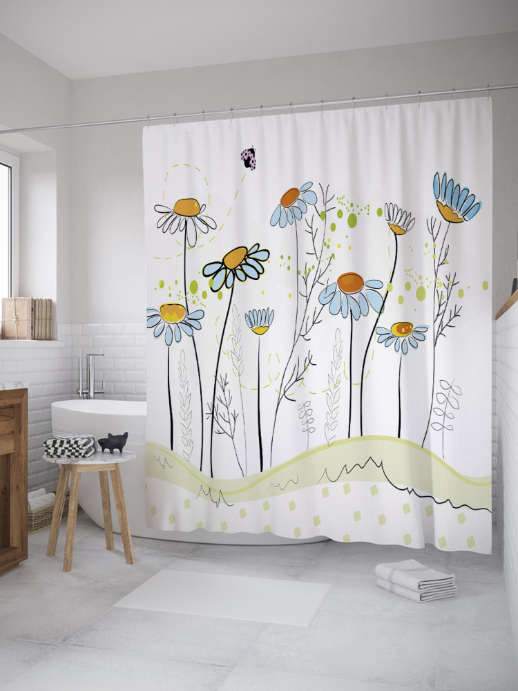 Штора для ванной с водоотталкивающей пропиткой «Ряд ромашек» | JoyArty