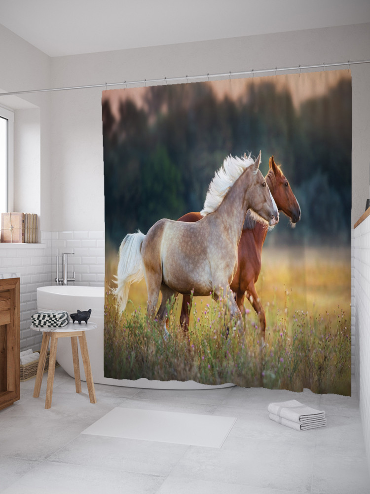 Штора для ванной с водоотталкивающей пропиткой «Свободные скакуны» | JoyArty