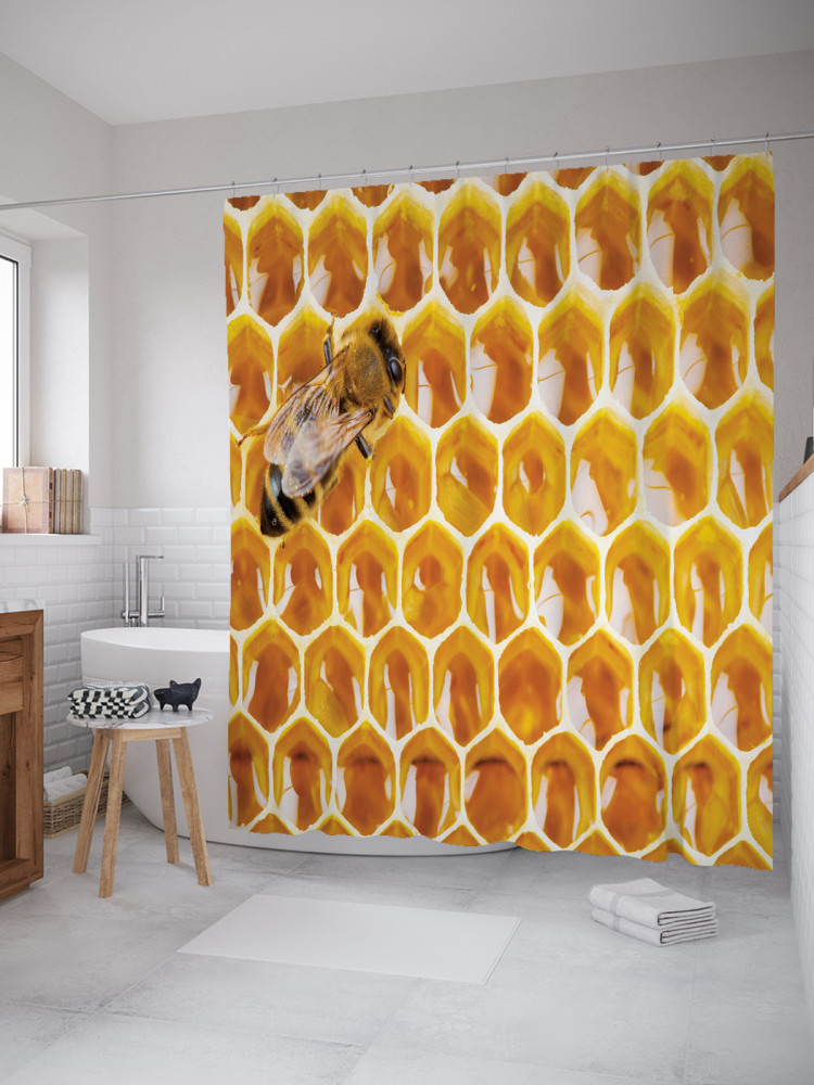 Штора для ванной с водоотталкивающей пропиткой «Соты с медом» | JoyArty