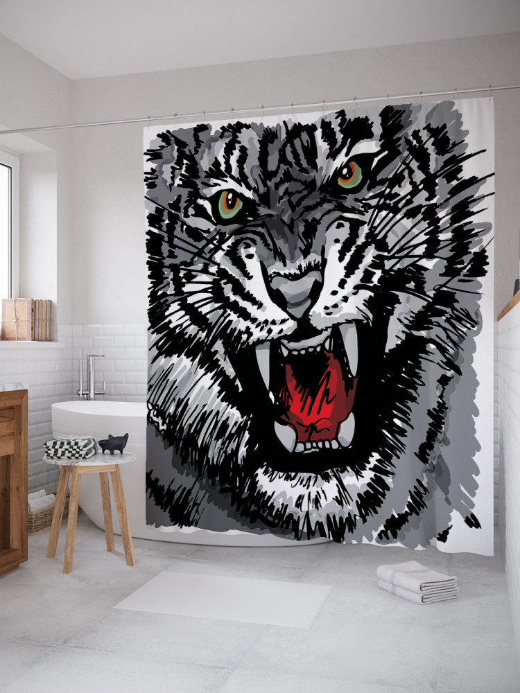 Штора для ванной с водоотталкивающей пропиткой «Тигровая агрессия» | JoyArty