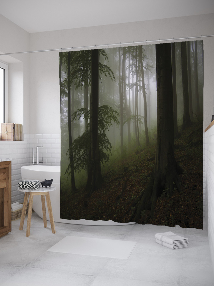 Штора для ванной с водоотталкивающей пропиткой «Туман в сосновом бору» | JoyArty