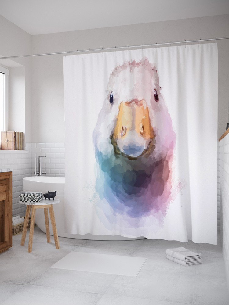 Штора для ванной с водоотталкивающей пропиткой «Утка акварелью» | JoyArty