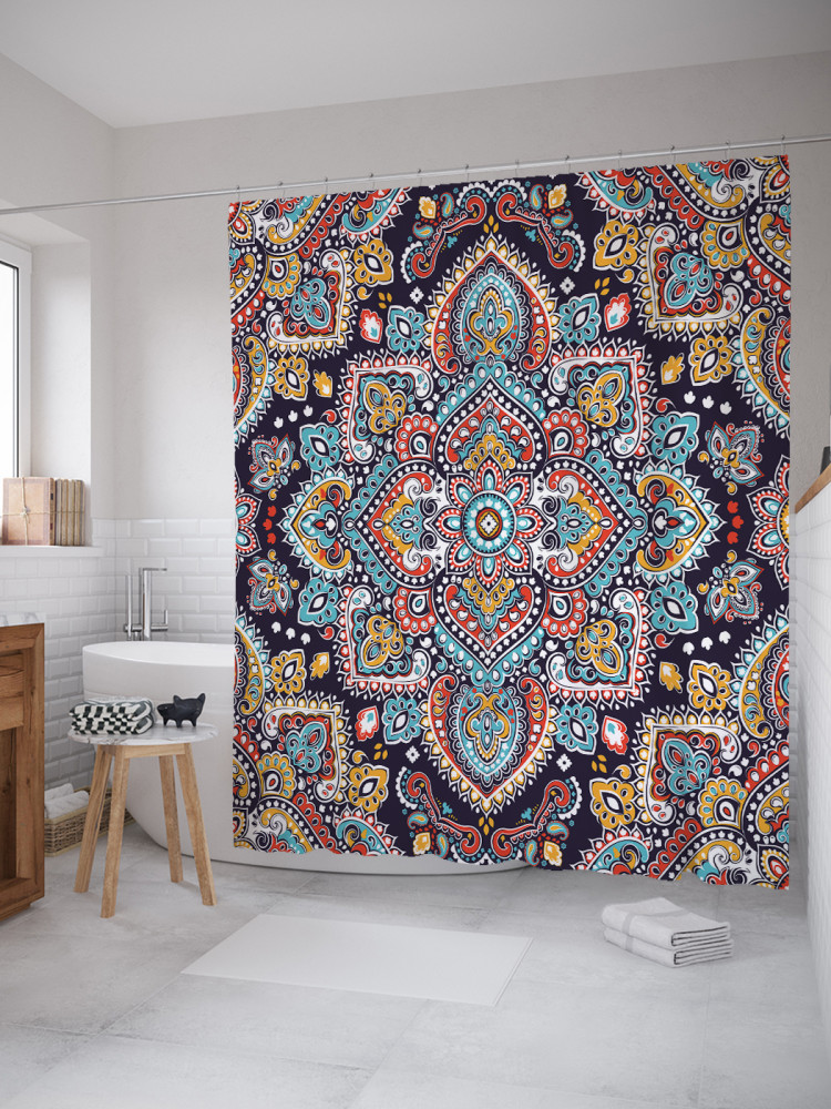 Штора для ванной с водоотталкивающей пропиткой «Цветочный орнамент» | JoyArty