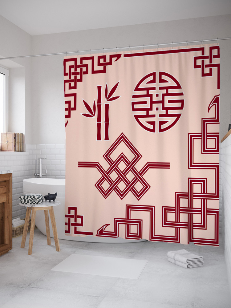 Штора для ванной с водоотталкивающей пропиткой «Японская геометрия» | JoyArty