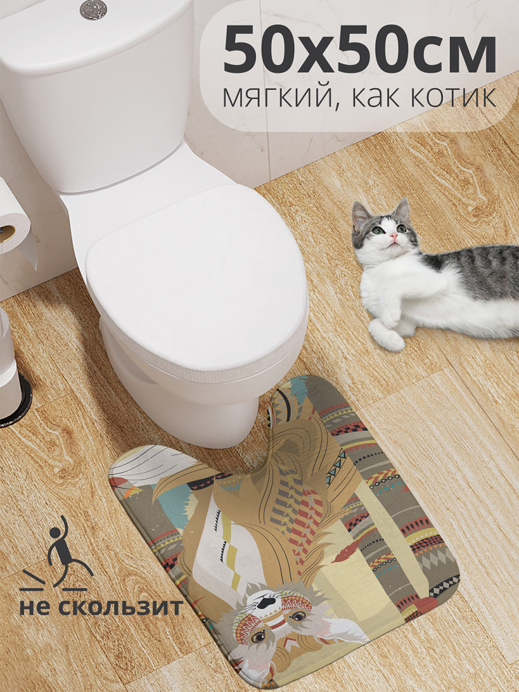 Коврик для туалета с вырезом противоскользящий «Орнаментальный лис» | JoyArty