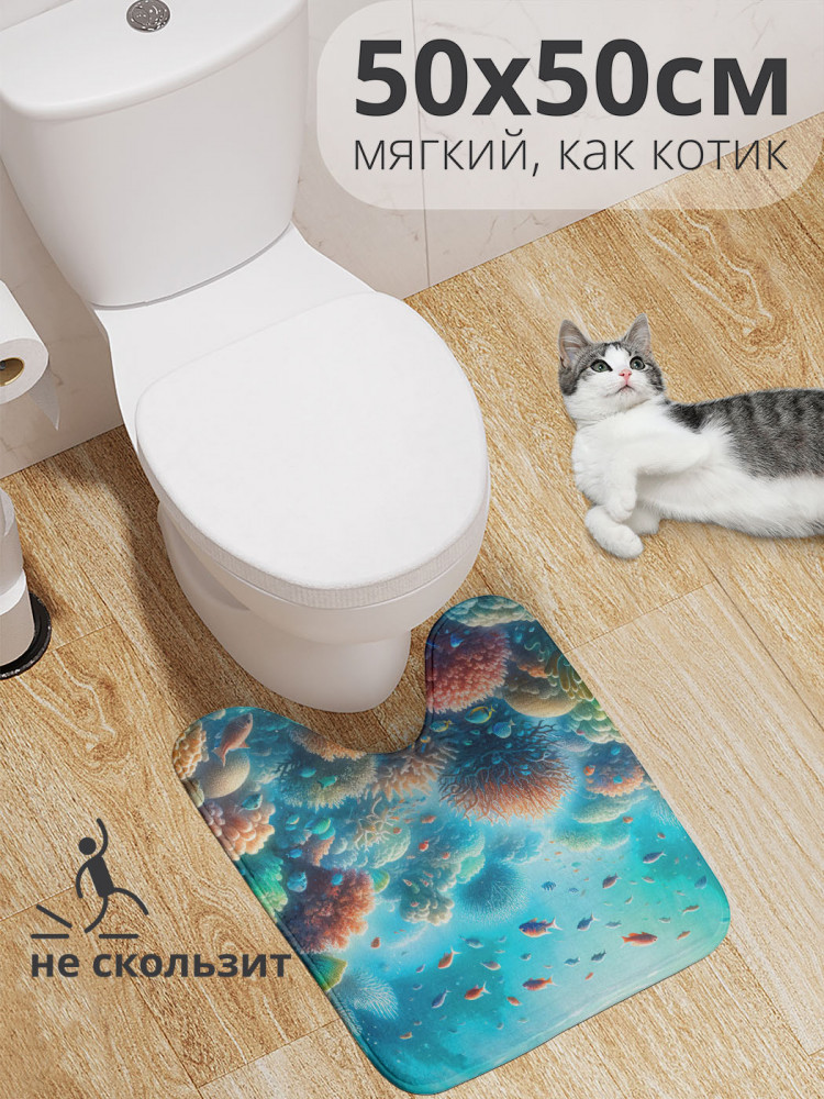 Коврик для туалета с вырезом противоскользящий «Подводный мир» | JoyArty