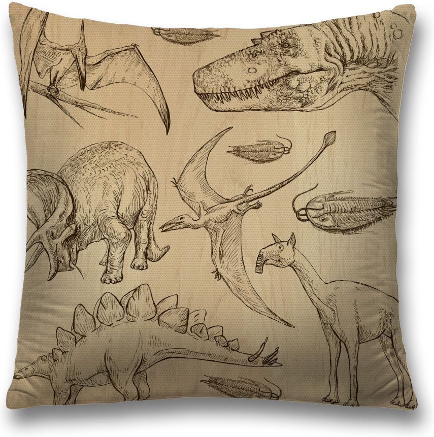 Наволочка декоративная «Динозавры в графике» | JoyArty