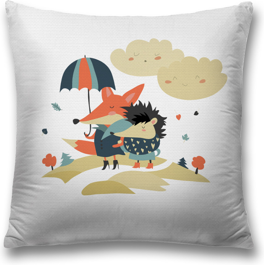 Наволочка декоративная «Ежик и лиса на дорожке» | JoyArty