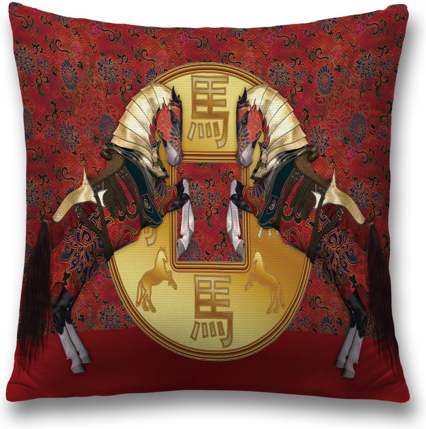 Наволочка декоративная «Лошади в снаряжении» | JoyArty