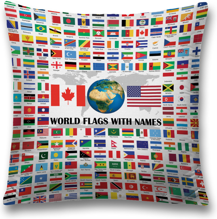 Наволочка декоративная «Мировые флаги с именами» | JoyArty