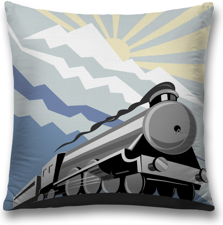 Наволочка декоративная «Паровоз среди гор» | JoyArty