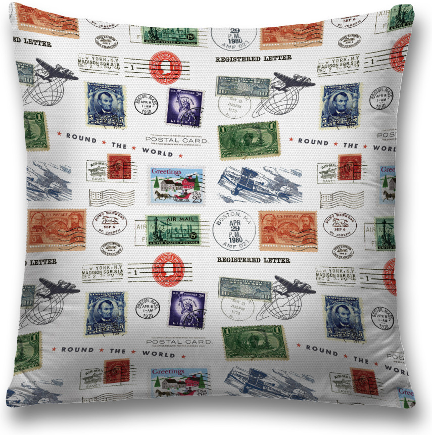 Наволочка декоративная «Почтовые марки» | JoyArty