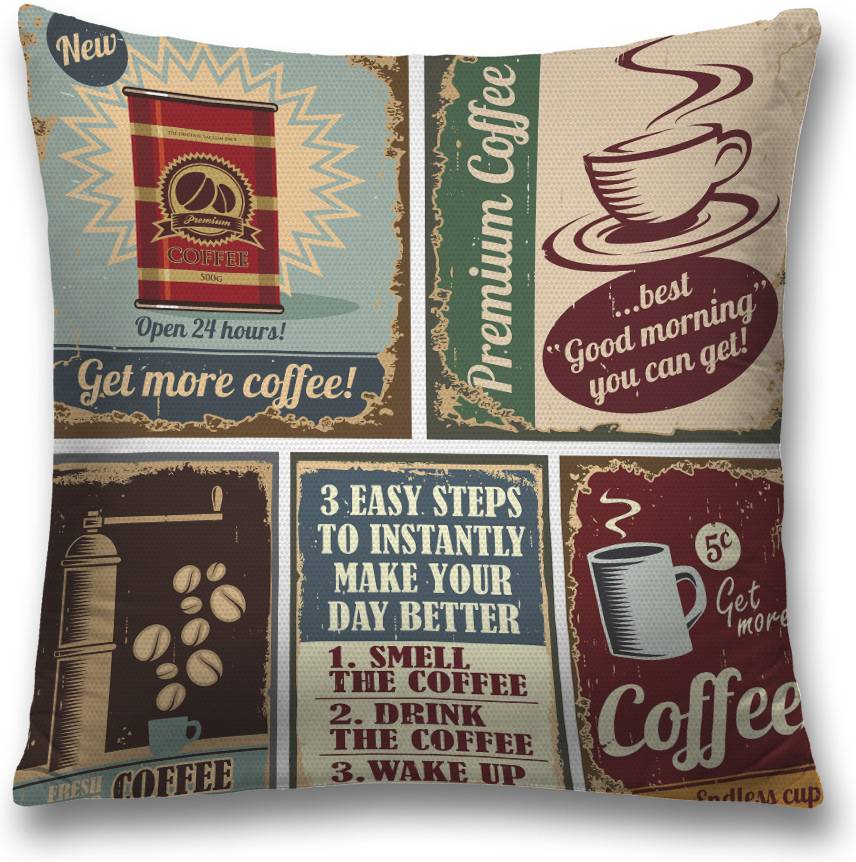 Наволочка декоративная «Ретро реклама кофе» | JoyArty