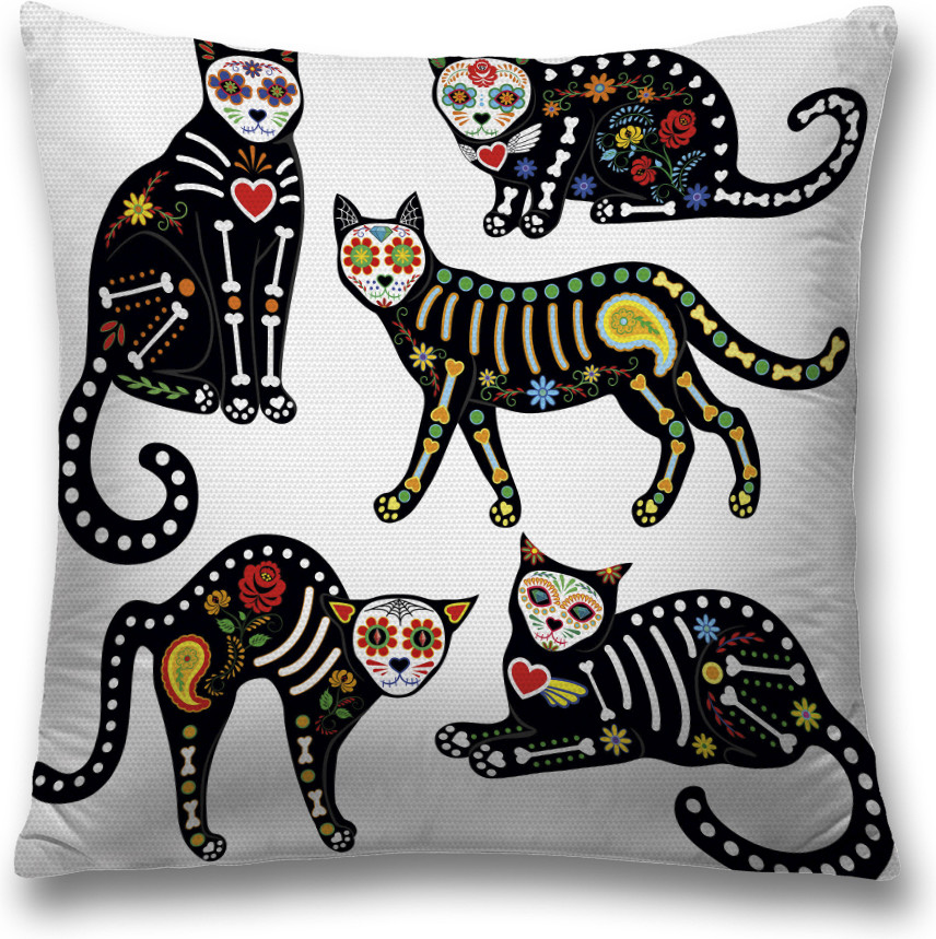 Наволочка декоративная «Скелеты котов» | JoyArty