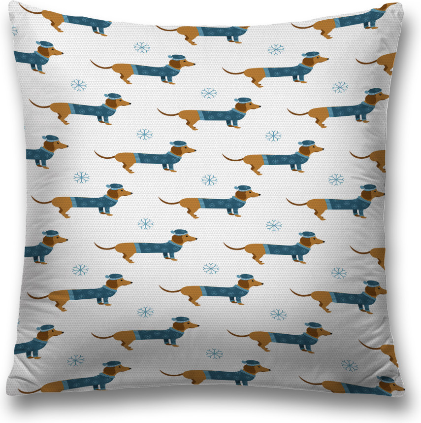 Наволочка декоративная «Такса в свитере и шляпки» | JoyArty