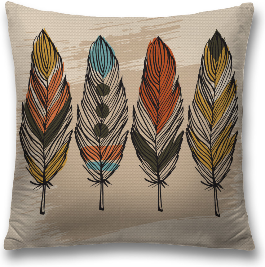 Наволочка декоративная «Цветные перья бохо» | JoyArty