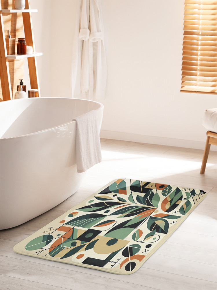 Коврик для ванной комнаты и туалета противоскользящий «Геометрия листьев» | JoyArty
