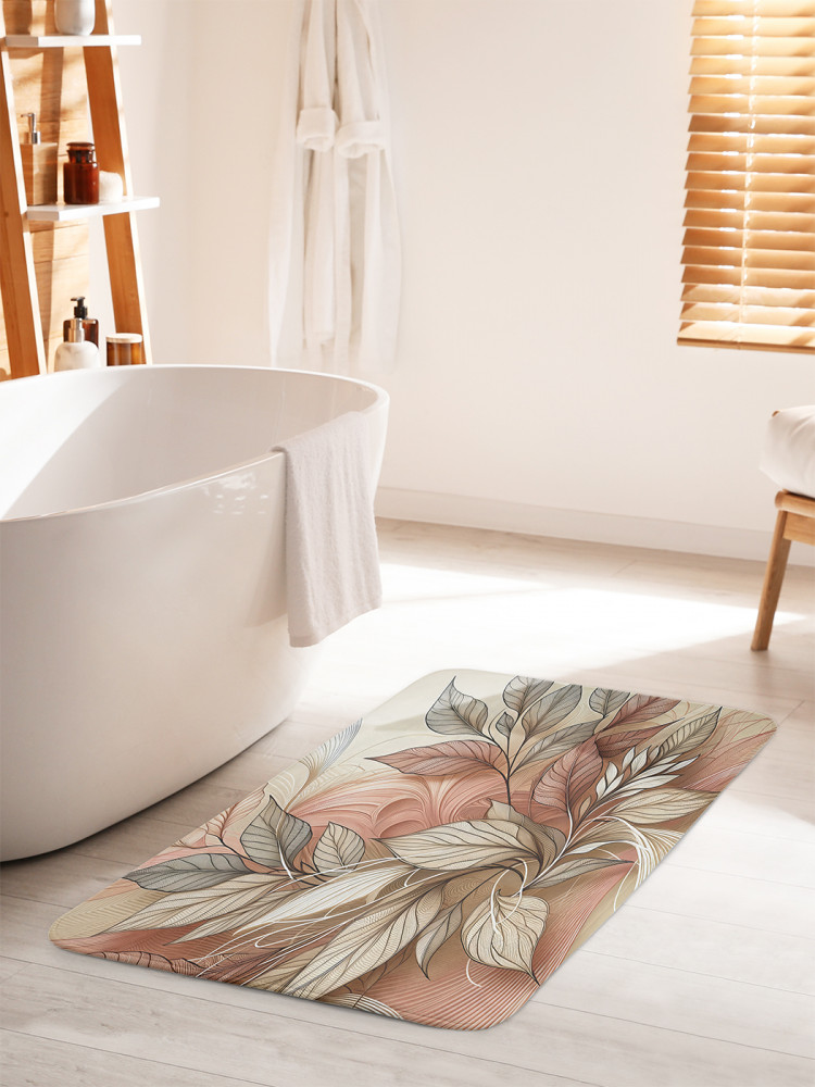 Коврик для ванной комнаты и туалета противоскользящий «Нежные листья» | JoyArty
