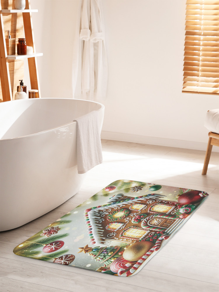 Коврик для ванной комнаты и туалета противоскользящий «Пряничный домик» | JoyArty