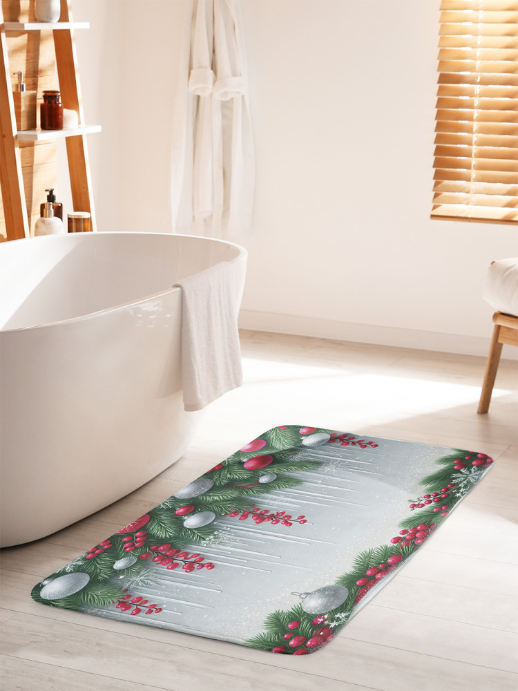 Коврик для ванной комнаты и туалета противоскользящий «Сосульки в ели» | JoyArty
